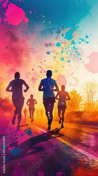 Obraz flat ilustration for run event poster background with colorfully design
