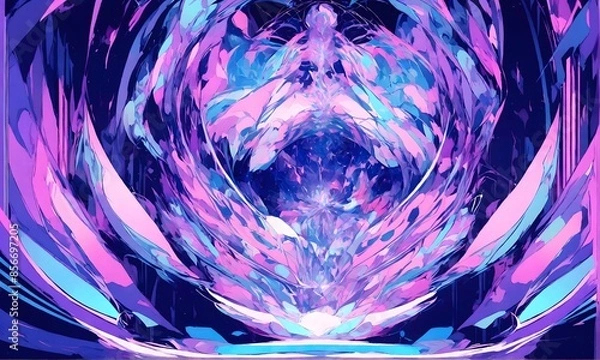 Obraz 青と紫のエフェクトが広がる抽象的な背景イラスト