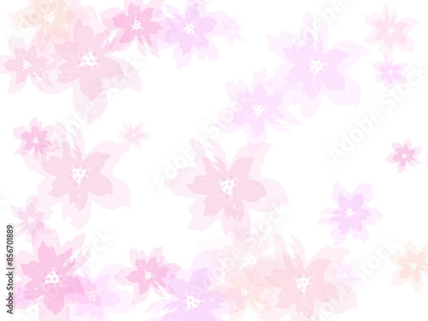 Fototapeta Wedding celebration decor. Blossom elements flying. Soft peach or chinese cherry blossom petals.