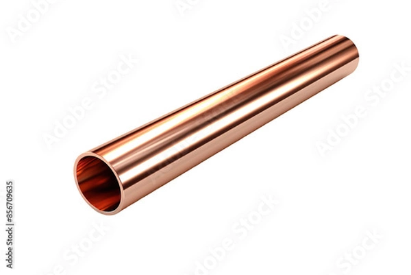 Obraz A Gleaming Copper Pipe Reflecting Light In A White Studio on a Clear PNG or White Background.
