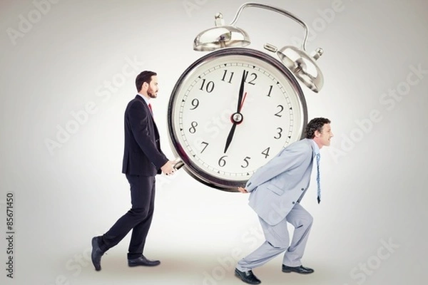 Fototapeta Businessman carrying something with his back and hands