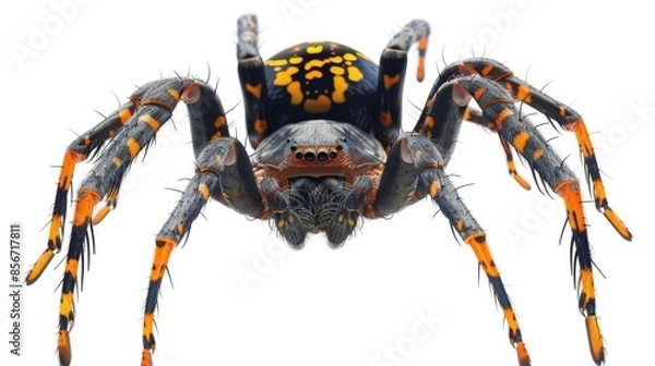 Fototapeta A detailed shot of a spider sitting on a white background, perfect for use in educational or scientific contexts