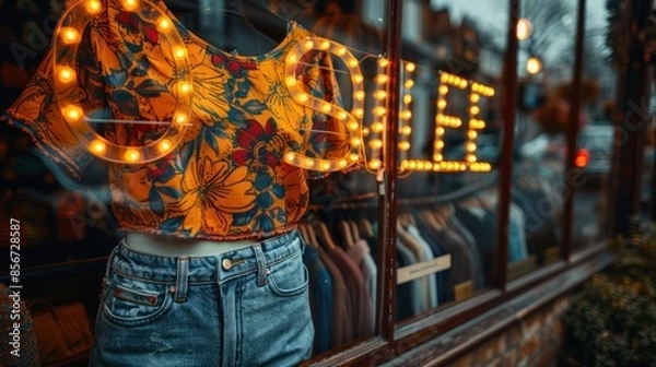 Obraz Floral Top in a Shop Window with a Sale Sign