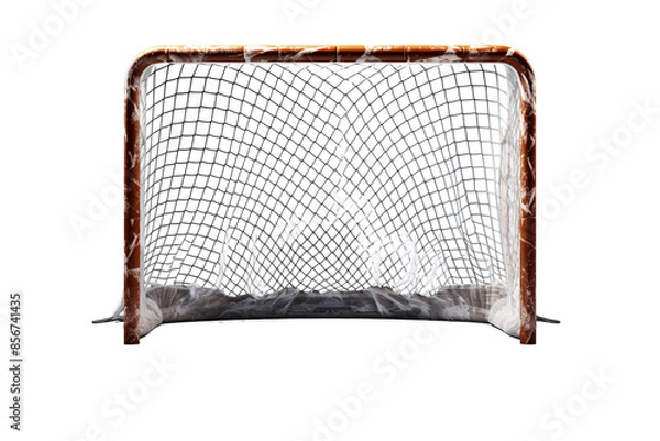 Obraz A Frozen Hockey Net Awaits the Puck on a Clear PNG or White Background.