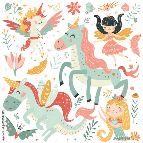 Fototapeta Here's the cartoon vector pattern featuring various cute animals, perfect for children's wallpaper and fun decorative art For naming this image, you could use Whimsical Animal Pattern for Kids
