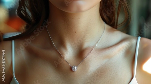 Obraz Close-up of a Woman's Neck with a Diamond Necklace
