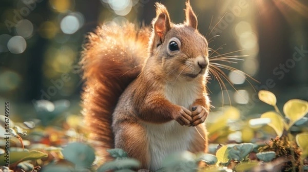 Obraz Red Squirrel in a Forest Setting