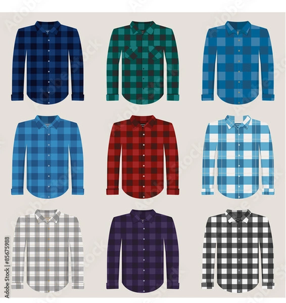 Obraz Plaid Patterned Shirts for Men. Vector Set