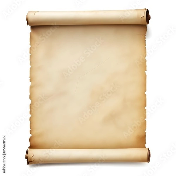 Obraz An old, rolled up parchment scroll on a white background
