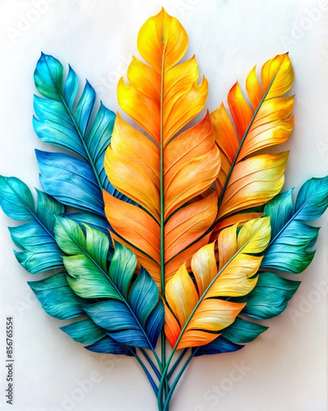 Fototapeta Painting of multicolored leaf on white background with white background.