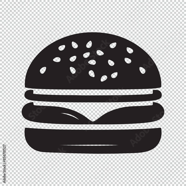Fototapeta Simple burger logo or icon style for coloring books, black vector illustration on transparent background