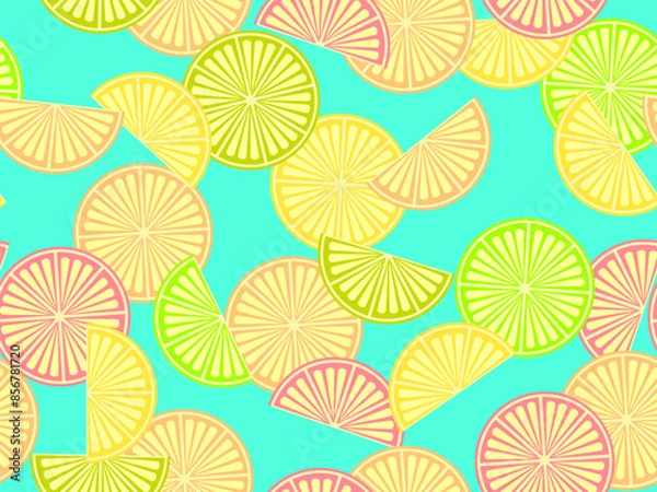 Obraz Lemon slices seamless pattern. Sliced ​​lemon slices in a minimalist style in different colors, a refreshing pattern. Design for wallpapers, printing, posters and banners. Vector illustration