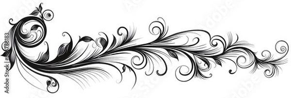 Fototapeta Elegant Black Horizontal Scroll with Decorative Curled Ends and Swirls