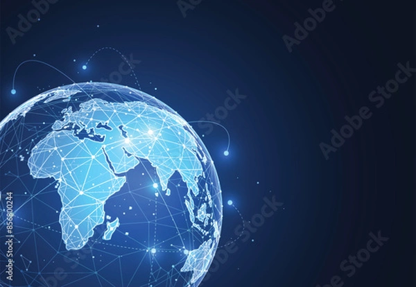 Fototapeta Global network connection. World map point and line composition concept of global business. Vector Illustration