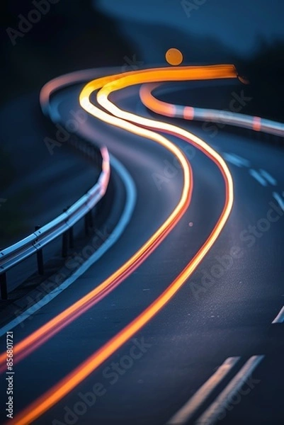 Obraz Abstract blue and orange light path symbolizes technology and data transfer in the digital realm