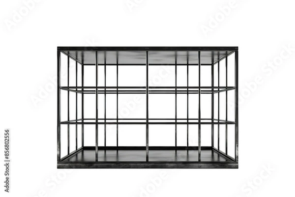 Obraz A Black Metal Cage Like a Modernist Architectural Model on a Clear PNG or White Background.