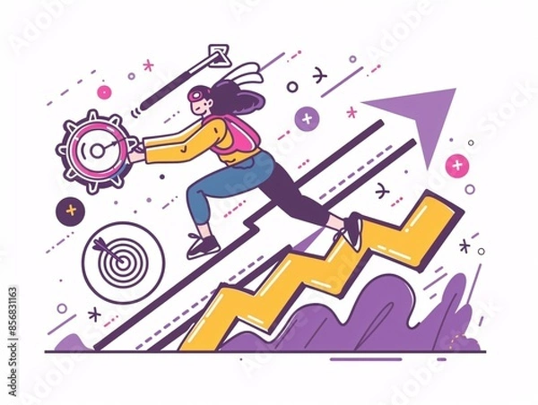 Obraz a woman running up a graph