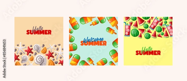 Obraz summer doodle card design set