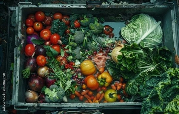 Fototapeta Wasted vegetables, fresh vegetables thrown into the trash