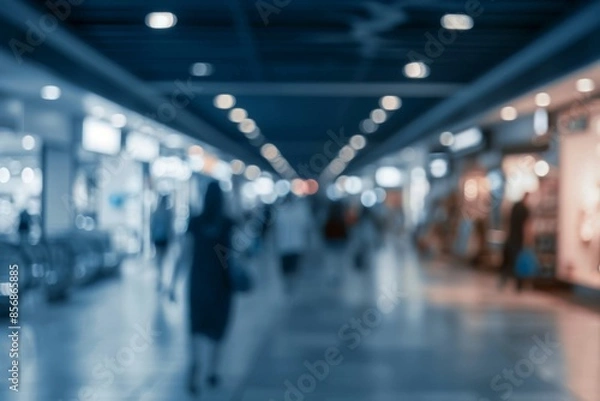 Fototapeta Abstract blur shopping mall interior and retail store for background in blue color