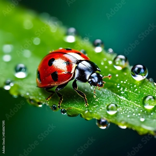 Fototapeta ladybug on green leaf