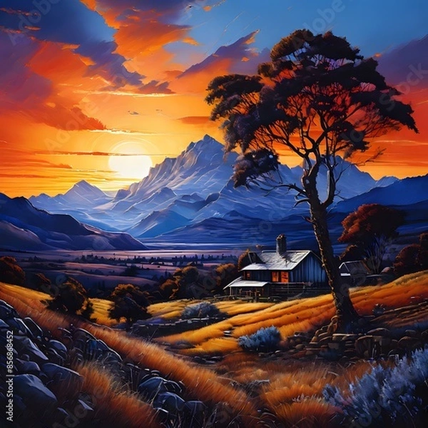 Fototapeta sunset over the mountains