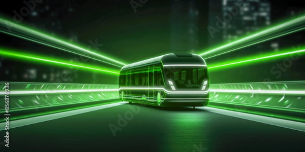 Fototapeta A futuristic bus speeding up along the streets