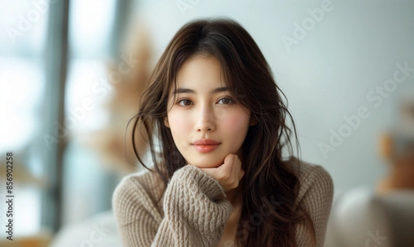 Obraz 顔に手を添える女性