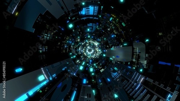 Fototapeta VJ トンネル ワープ 宇宙 サイバー 青 [別Verあり]