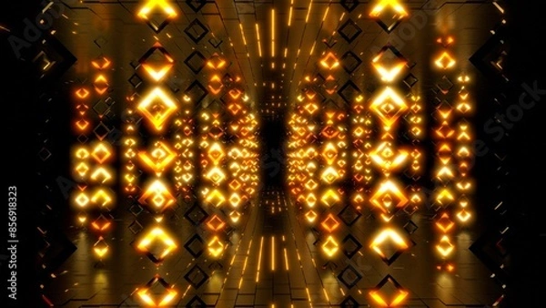 Fototapeta VJ トンネル 回廊 リング 四角 派手 ネオン 黄色 [別Verあり]