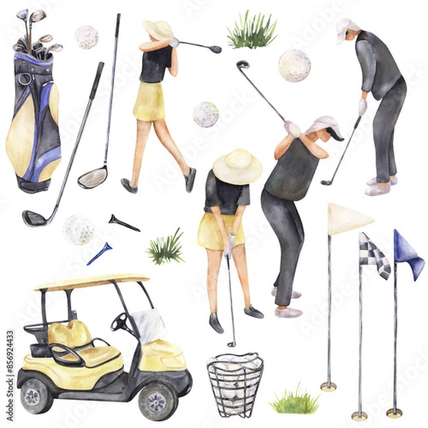 Fototapeta Watercolour golf theme set