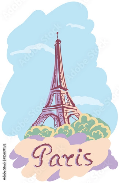Fototapeta Colorful vector illustration of Tower Eiffel.
