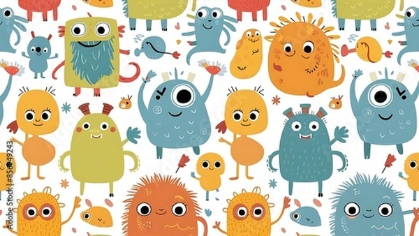 Obraz Vector cute doodle monsters seamless pattern