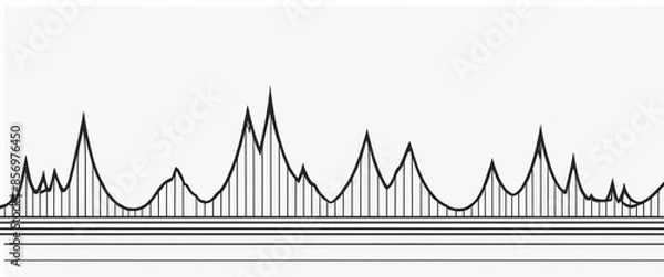 Fototapeta  Line wave music sound one noise audio frequency icon signal podcast radio soundwave waveform volume art hand. Acoustic line music logo recording voice wave doodle sketch abstract. Vector illustration