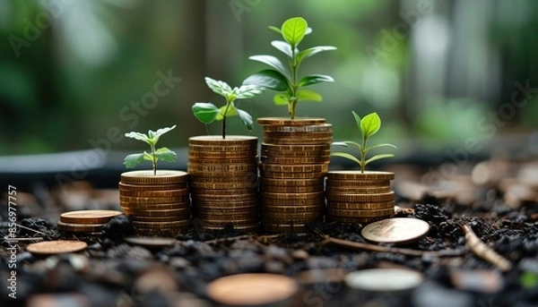 Obraz The theme of ecology, eco-friendly business, a hand holding a sprout in the greenery