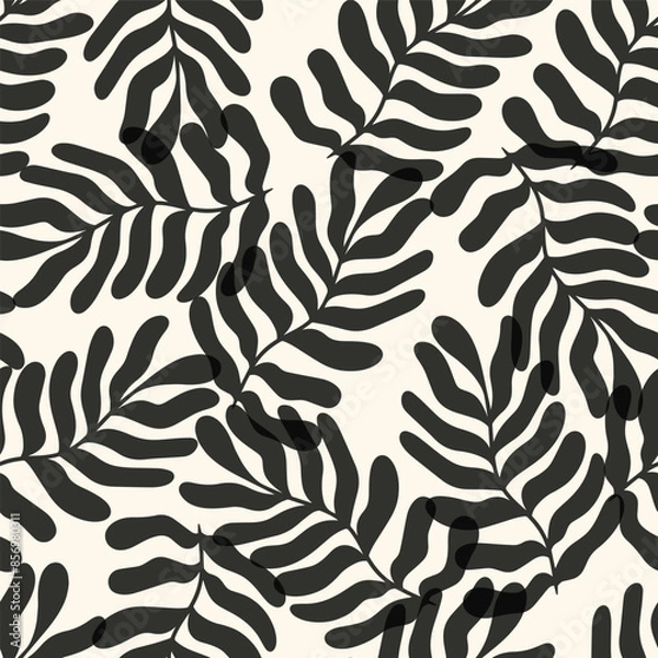 Fototapeta Black translucent leaves vector repeat pattern design