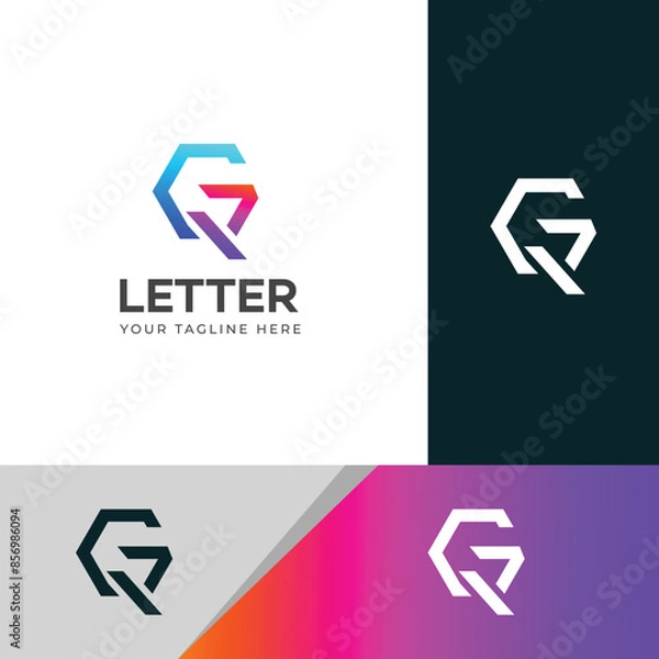 Fototapeta GR, RG letter logo design template elements. Modern abstract digital alphabet letter logo.