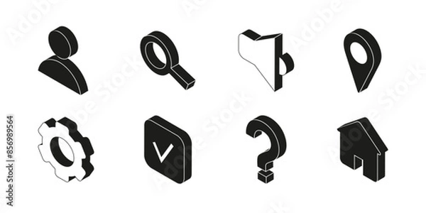 Fototapeta User account Vector icon set. Isometric style symbols for search, home, settings and more. Modern black and white design