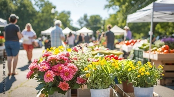 Obraz Create a bustling farmers' market filled with fresh produce, flowers, and handmade crafts. Imagine the vibrant colors and the joyful chatter of vendors and customers enjoying the summer atmosphere.