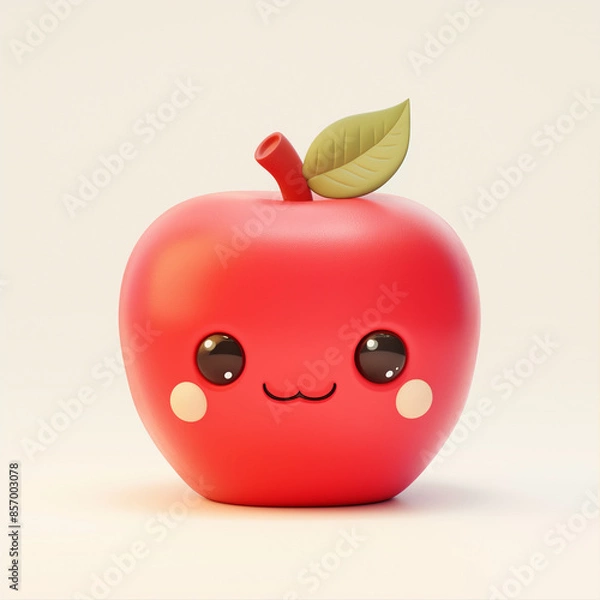 Fototapeta Cute Red Apple with Face Isolated on Light Background
