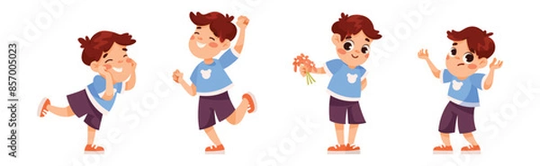 Obraz Funny Little Boy Expressing Emotion Vector Illustration Set