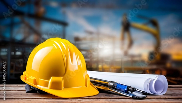 Fototapeta Close-up of hat in container at construction site