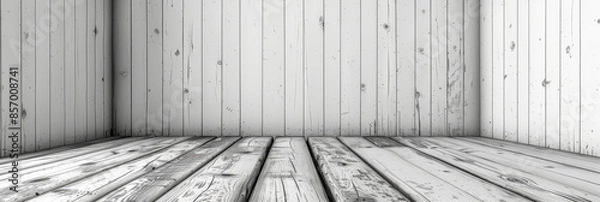 Fototapeta White wood floor and wooden wall for wood template, banner background and texture.