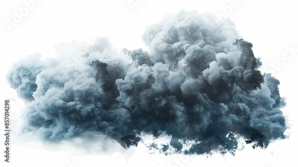 Fototapeta A dense storm cloud with dark edges, isolated on a white background, rich textures, high-definition, sharp focus