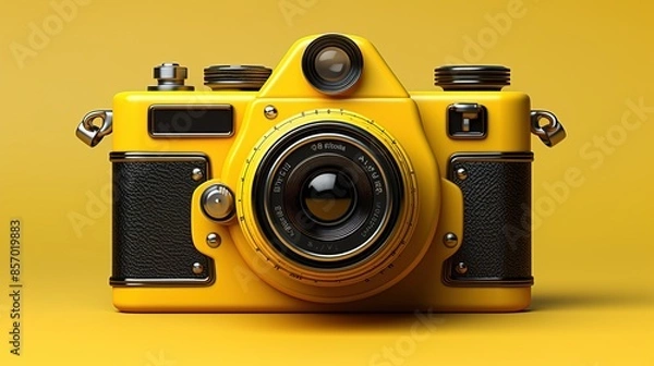 Obraz Vintage camera on yellow background