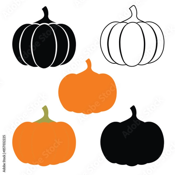 Fototapeta Pumpkin icon. Vector. Autumn Halloween or Thanksgiving pumpkin symbol in flat design, simple, outline. Squash silhouette isolated on white background. Illustration.