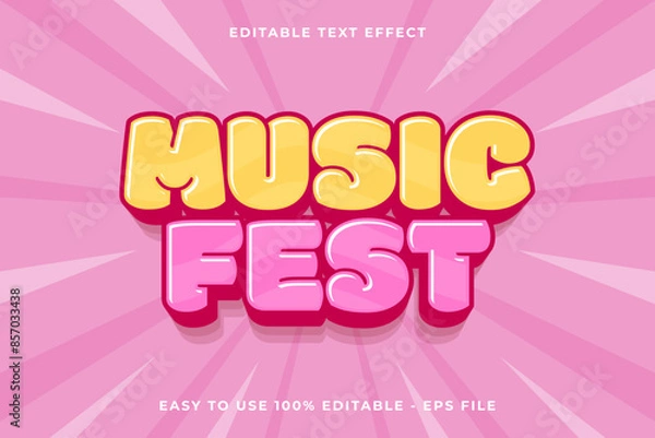 Fototapeta music fest Editable text effect 3d Trendy Cartoon template style cute vector