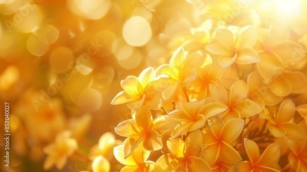Obraz golden champa flowers bouquet under bright sun shine, close up of yellow flower