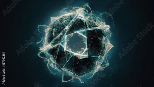 Obraz A mesmerizing abstract digital masterpiece featuring a shattered, exuding an enigmatic aura. The circular elements, scattered acrossthe unassuming background