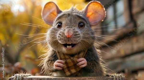 Fototapeta Friendly Brown Rat Smiling In Autumn